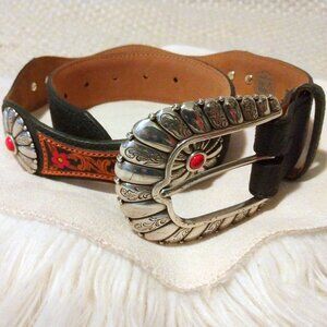 Tony Lama Tooled Leather Floral Concho Belt Sz 30 Western Cowgirl Cowboy Brown